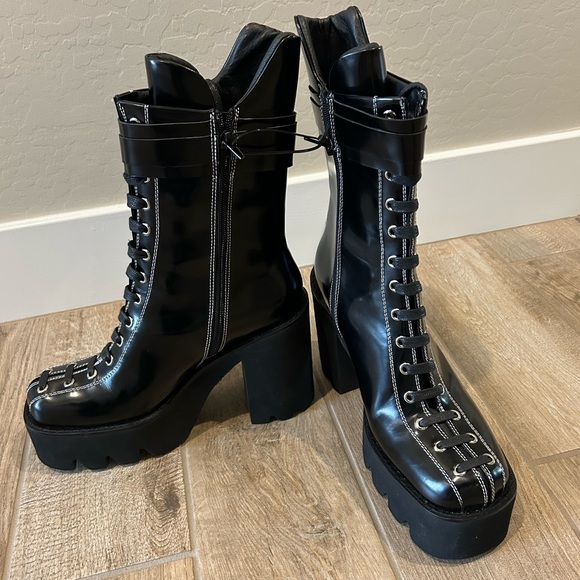 Jeffrey Campbell Viking Boots Black Moto Platform Sole Buckle Size 11 New - Picture 3 of 9